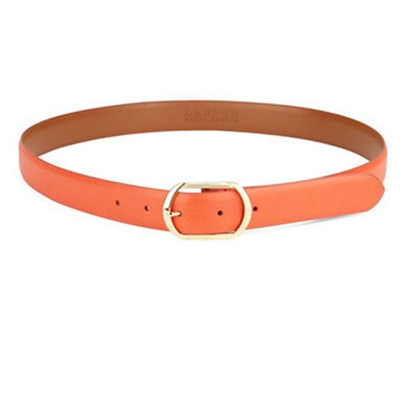 RALPH LAUREN Mandarin Orange Pebbled Leather Oval Buckle Logo Belt M - Picture 2 of 5